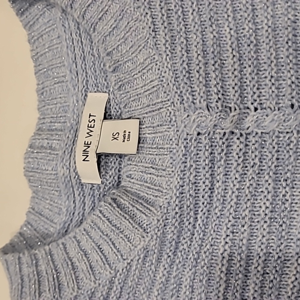 Nine West Sparkle Ribbed Knit Sweater Pastel Blue XS - Picture 8 of 13